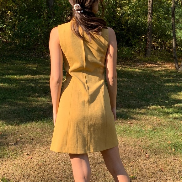 Vintage 60's Mustard Yellow Hippie Mod Mini Dress - Picture 3 of 8